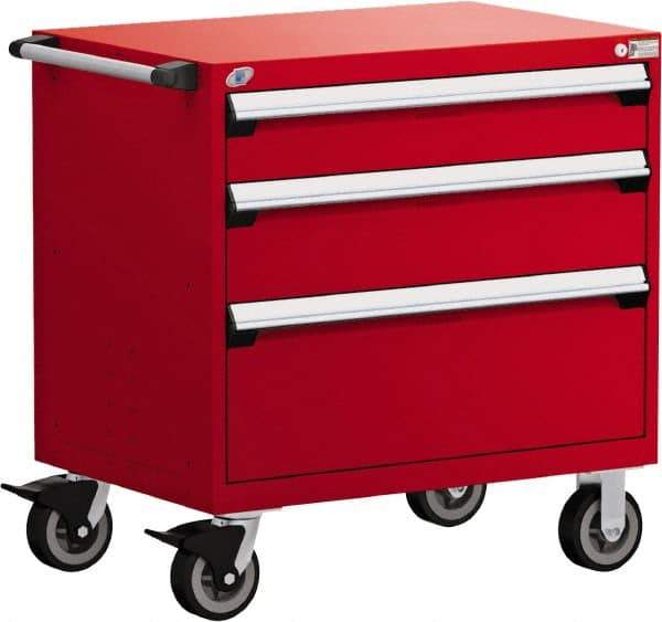 Rousseau Metal - 5 Drawer Steel Tool Roller Cabinet - 36" Wide x 37-1/2" High x 24" Deep, Ball Bearing Drawer Slides, Red - Caliber Tooling