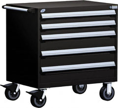 Rousseau Metal - 5 Drawer Steel Tool Roller Cabinet - 36" Wide x 37-1/2" High x 24" Deep, Ball Bearing Drawer Slides, Black - Caliber Tooling