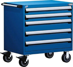 Rousseau Metal - 5 Drawer Steel Tool Roller Cabinet - 36" Wide x 37-1/2" High x 18" Deep, Ball Bearing Drawer Slides, Blue - Caliber Tooling