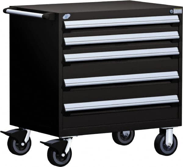 Rousseau Metal - 5 Drawer Steel Tool Roller Cabinet - 30" Wide x 37-1/2" High x 21" Deep, Ball Bearing Drawer Slides, Black - Caliber Tooling