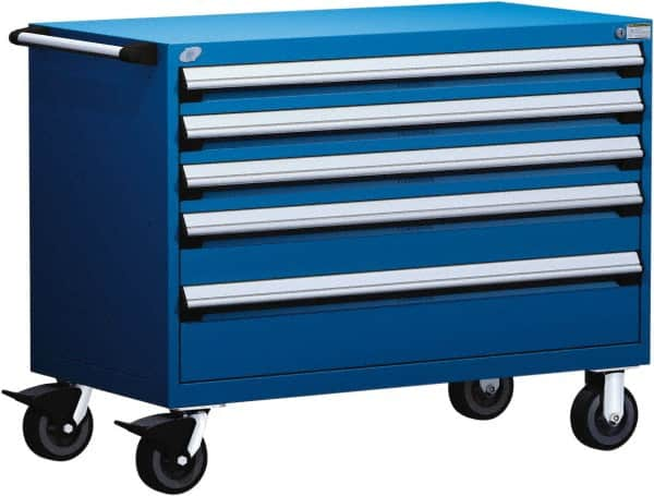 Rousseau Metal - 5 Drawer Steel Tool Roller Cabinet - 48" Wide x 37-1/2" High x 24" Deep, Ball Bearing Drawer Slides, Blue - Caliber Tooling