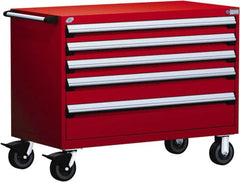 Rousseau Metal - 5 Drawer Steel Tool Roller Cabinet - 48" Wide x 37-1/2" High x 27" Deep, Ball Bearing Drawer Slides, Red - Caliber Tooling