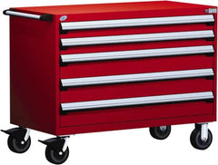 Rousseau Metal - 5 Drawer Steel Tool Roller Cabinet - 48" Wide x 37-1/2" High x 27" Deep, Ball Bearing Drawer Slides, Red - Caliber Tooling