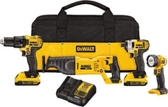 DeWALT - 20 Volt Cordless Tool Combination Kit - Includes 1/2" Drill/Driver, 1/4" Impact Driver, Reciprocating Saw & LED Worklight, Lithium-Ion Battery Included - Caliber Tooling