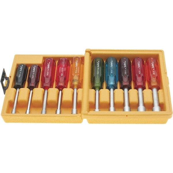 Xcelite - 10 Piece, 3/16 to 9/16" Nut Driver Set - Hollow Shaft, Plastic Handle - Caliber Tooling