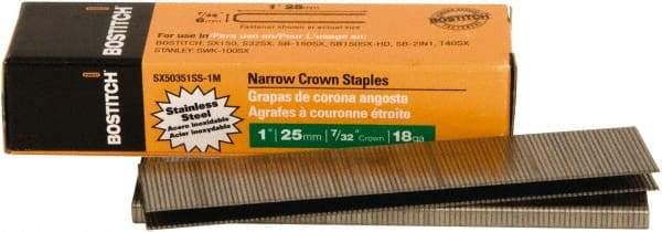 Stanley Bostitch - 1" Long x 7/32" Wide, 18 Gauge Narrow Crown Construction Staple - Steel, Chisel Point - Caliber Tooling