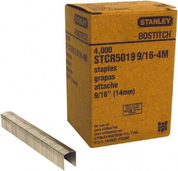 Stanley Bostitch - 9/16" Long x 7/16" Wide, 18 Gauge Crowned Construction Staple - Steel, Chisel Point - Caliber Tooling