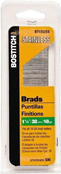 Stanley Bostitch - 18 Gauge 0.05" Shank Diam 1-1/4" Long Brad Nails for Power Nailers - Steel, Bright Finish, Ring Shank, Straight Stick Adhesive Collation, Brad Head, Chisel Point - Caliber Tooling