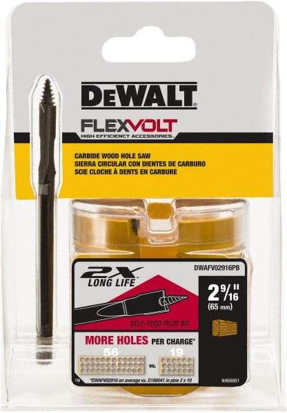 DeWALT - 2-9/16" Diam, 2" Cutting Depth, Hole Saw - Carbide-Tipped Saw, Toothed Edge - Caliber Tooling