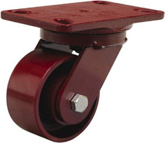 Hamilton - 4" Diam x 2" Wide x 5-5/8" OAH Top Plate Mount Swivel Caster - Cast Iron, 1,000 Lb Capacity, Sealed Precision Ball Bearing, 4-1/2 x 6-1/2" Plate - Caliber Tooling