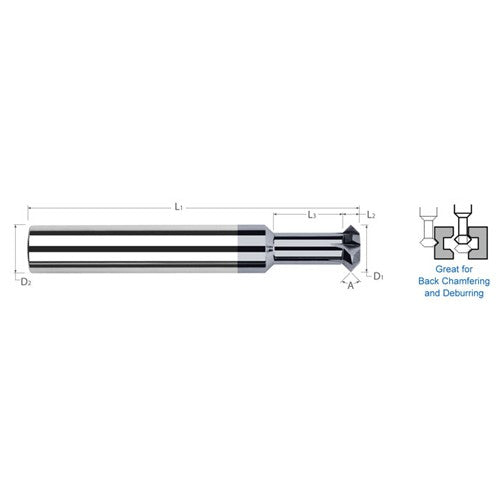 Double Angle Shank Cutters - 0.5000″ (1/2″) Cutter Diameter × 0.2240″ Width × 0.5000″ (1/2″) Neck Length Carbide Double Angle Shank Cutter, 6 Flutes, AlTiN Coated - Exact Industrial Supply