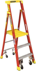 Werner - 2 Steps, 5' High, Type IA Rating, Fiberglass Step Ladder - 300 Lb Capacity, 26-3/8" Base Width - Caliber Tooling