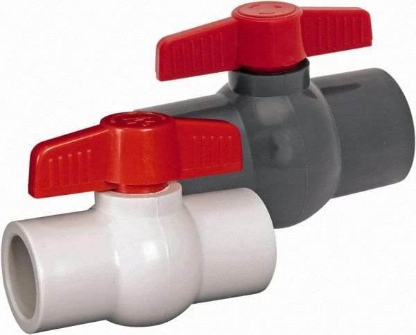 Hayward - 1-1/2" Pipe, Full Port, PVC Miniature Ball Valve - Inline - One Way Flow, Socket Ends, Tee Handle, 150 WOG - Caliber Tooling