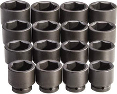 Proto - 16 Piece 1" Drive Full Polish Finish Impact Socket Set - 6 Points, 2-1/16" to 3" Range, Inch Measurement Standard - Caliber Tooling