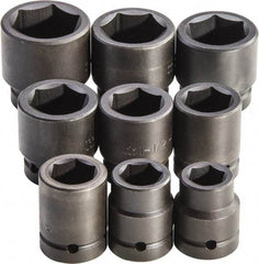 Proto - 9 Piece 1" Drive Full Polish Finish Impact Socket Set - 6 Points, 1" to 2" Range, Inch Measurement Standard - Caliber Tooling