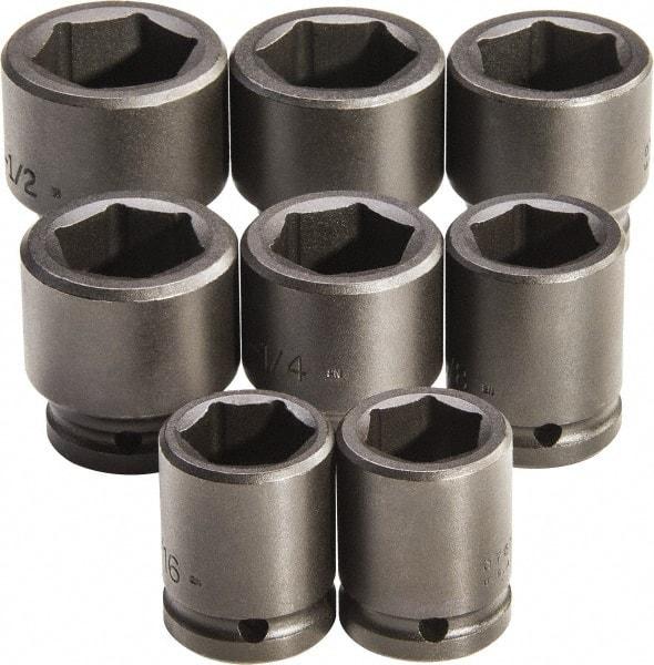 Proto - 8 Piece 3/4" Drive Standard Deep Impact Socket Set - 6 Points, 1 to 1-1/2", Inch Measurement Standard - Caliber Tooling