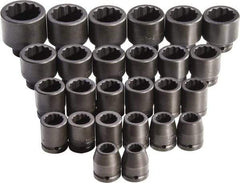 Proto - 26 Piece 3/4" Drive Full Polish Finish Impact Socket Set - 12 Points, 17mm to 50mm Range, Metric Measurement Standard - Caliber Tooling