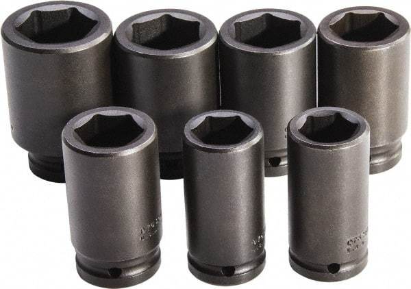 Proto - 7 Piece 3/4" Drive Full Polish Finish Deep Well Impact Socket Set - 6 Points, 26mm to 38mm Range, Metric Measurement Standard - Caliber Tooling