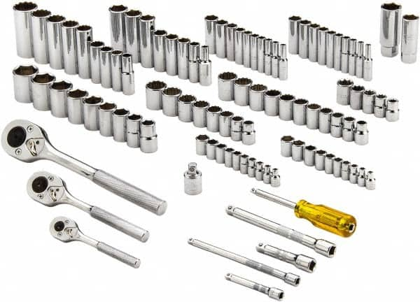 Proto - 101 Piece 1/4, 3/8 & 1/2" Drive Standard Deep Socket Set - 6 & 12 Points, 1/4 to 1", 4 to 19mm, Inch/Metric Measurement Standard - Caliber Tooling