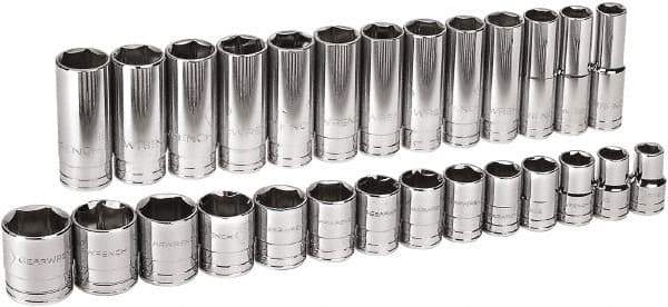 GearWrench - 27 Piece 1/2" Drive Chrome Finish Deep Well Socket Set - 6 Points, 7/16" to 1-1/2" Range, Inch Measurement Standard - Caliber Tooling