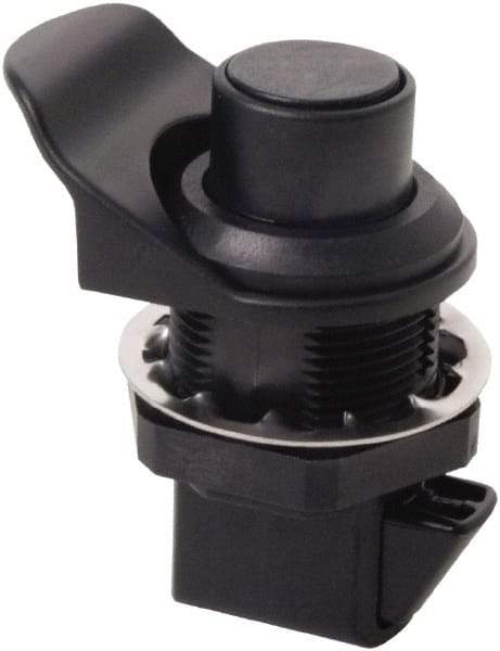 Made in USA - 2.07" Long x 1.13" Wide x .98" High, Push Knob Latch - Plastic, with Black Finish - Caliber Tooling