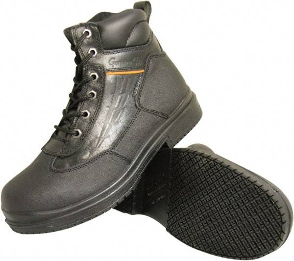 Genuine Grip - Unisex Size 4 Wide Width Steel Work Boot - Black, Leather Upper, Rubber Outsole, 6" High, Dielectric, Non-Slip, Waterproof - Caliber Tooling