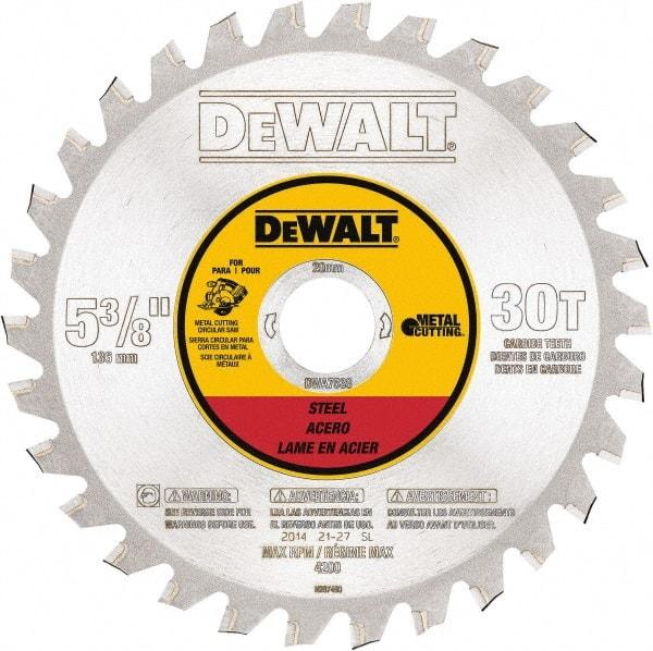 DeWALT - 5-3/8" Diam, 25/32" Arbor Hole Diam, 30 Tooth Wet & Dry Cut Saw Blade - Steel, Crosscutting Action, Standard Round Arbor - Caliber Tooling