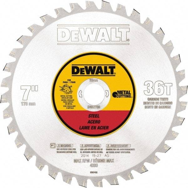 DeWALT - 7" Diam, 25/32" Arbor Hole Diam, 36 Tooth Wet & Dry Cut Saw Blade - Steel, Crosscutting Action, Standard Round Arbor - Caliber Tooling