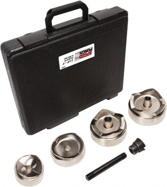 Greenlee - 7 Piece, 2.914 to 4.544" Punch Hole Diam, Power Knockout Set - Round Punch, 10 Gage Mild Steel - Caliber Tooling