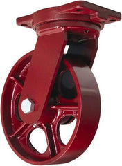 Hamilton - 10" Diam x 2-1/2" Wide x 12-1/2" OAH Top Plate Mount Swivel Caster - Cast Iron, 2,500 Lb Capacity, Straight Roller Bearing, 6-1/8 x 7-1/2" Plate - Caliber Tooling