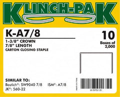 Klinch-Pak - 7/8" Long x 1-3/8" Wide, 0 Gauge Wide Crown Construction Staple - Steel, Copper Finish, Chisel Point - Caliber Tooling