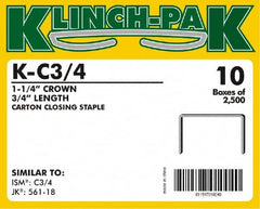 Klinch-Pak - 3/4" Long x 1-1/4" Wide, 0 Gauge Wide Crown Construction Staple - Steel, Copper Finish, Chisel Point - Caliber Tooling