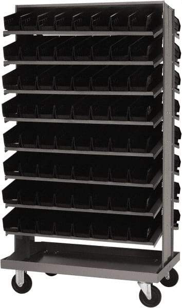 Quantum Storage - 128 Bin Sloping Shelf - 36 Inch Overall Width x 24 Inch Overall Depth x 66 Inch Overall Height, Black Polypropylene Bins - Caliber Tooling