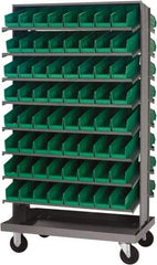 Quantum Storage - 128 Bin Sloping Shelf - 36 Inch Overall Width x 24 Inch Overall Depth x 66 Inch Overall Height, Green Polypropylene Bins - Caliber Tooling