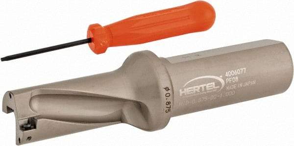 Hertel - 1-3/4" Max Drill Depth, 2xD, 7/8" Diam, Indexable Insert Drill - 2 Inserts, 1" Shank Diam, Straight Shank - Caliber Tooling