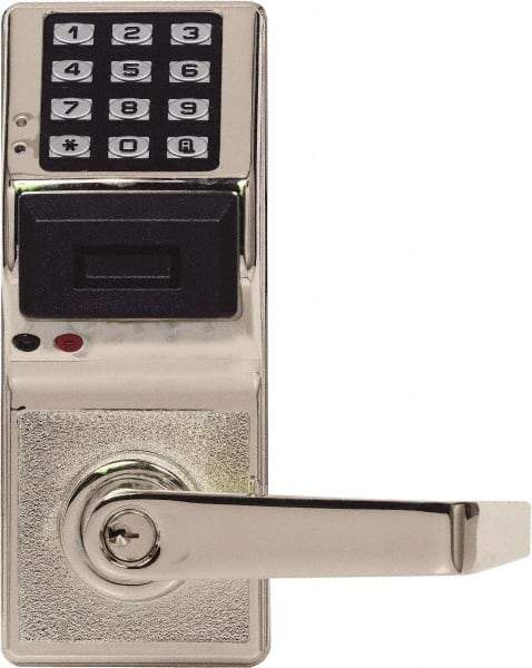 Alarm Lock - Combination Entry Lever Lockset with Key Override - 2-3/4" Back Set, Steel, Brushed Chrome Finish - Caliber Tooling