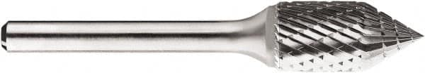 SGS Pro - 1/2" Cut Diam, 1/4" Shank Diam, Cone Head Double Cut Burr - Carbide, Point End, 1" LOC, 1" OAL - Caliber Tooling