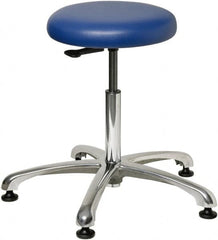 Bevco - 23" Wide x 23" Deep x 18-1/2 to 26" High, Steel Base, Versa Backless Stool Adjustable Height Swivel Stool with Polished Aluminum Base - Vinyl Seat, Blue, Mushroom Glides - Caliber Tooling