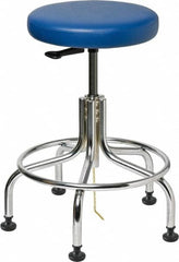 Bevco - 22" Wide x 22" Deep x 19 to 24" High, Steel Base, Versa ESD Backless Adjustable Height Swivel Stool with Chrome Steel Base - Vinyl Seat, Blue, Footring, Mushroom Glides - Caliber Tooling