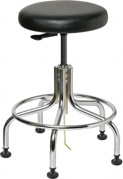 Bevco - 22" Wide x 22" Deep x 19 to 24" High, Steel Base, Versa ESD Backless Adjustable Height Swivel Stool with Chrome Steel Base - Vinyl Seat, Black, Footring, Mushroom Glides - Caliber Tooling