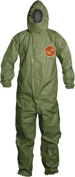 Dupont - Size 3XL Hazmat Chemical Resistant General Purpose Coveralls - Green, Zipper Closure, Elastic Cuffs, Elastic Ankles, Taped Seams - Caliber Tooling