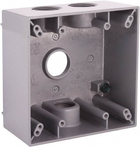 Hubbell-Raco - 2 Gang, (4) 3/4" Knockouts, Aluminum Square Device Box - 4-1/2" Overall Height x 2-1/4" Overall Depth, Weather Resistant - Caliber Tooling