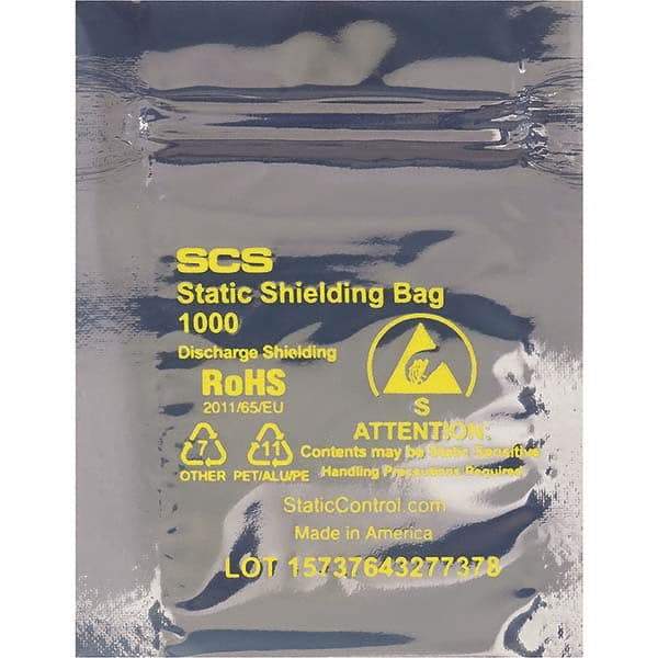 Made in USA - 7" Long x 4" Wide, 3.1 mil Thick, Self Seal Static Shield Bag - Transparent, Metal-In, Standard Grade - Caliber Tooling