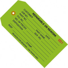 Made in USA - 4-3/4" High x 2-3/8" Long, REPAIRABLE OR REWORK, English Safety & Facility Inspection Tag - Green Cardstock - Caliber Tooling