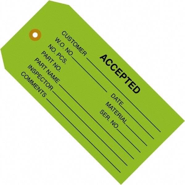 Made in USA - 4-3/4" High x 2-3/8" Long, ACCEPTED, English Safety & Facility Inspection Tag - Green Cardstock - Caliber Tooling