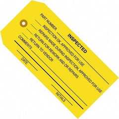 Made in USA - 4-3/4" High x 2-3/8" Long, Inspected, English Safety & Facility Inspection Tag - Yellow Cardstock - Caliber Tooling