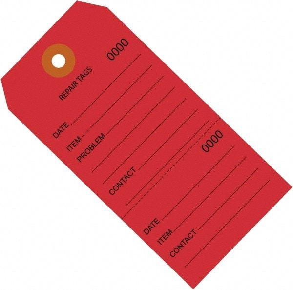 Made in USA - 4-3/4" High x 2-3/8" Long, Repair, English Safety & Facility Inspection Tag - Red Cardstock - Caliber Tooling