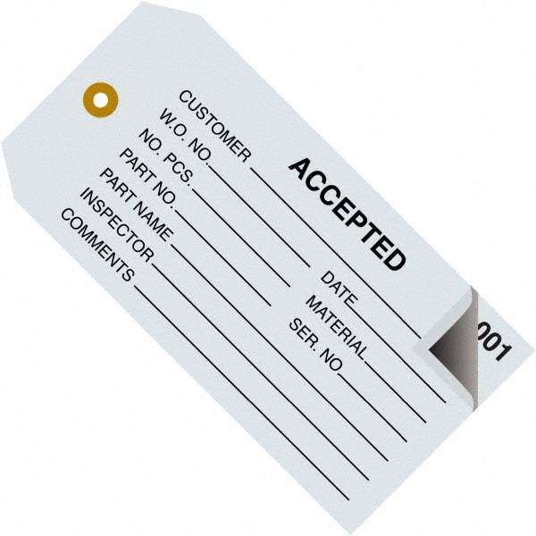 Made in USA - 4-3/4" High x 2-3/8" Long, ACCEPTED, English Safety & Facility Inspection Tag - Blue Cardstock - Caliber Tooling