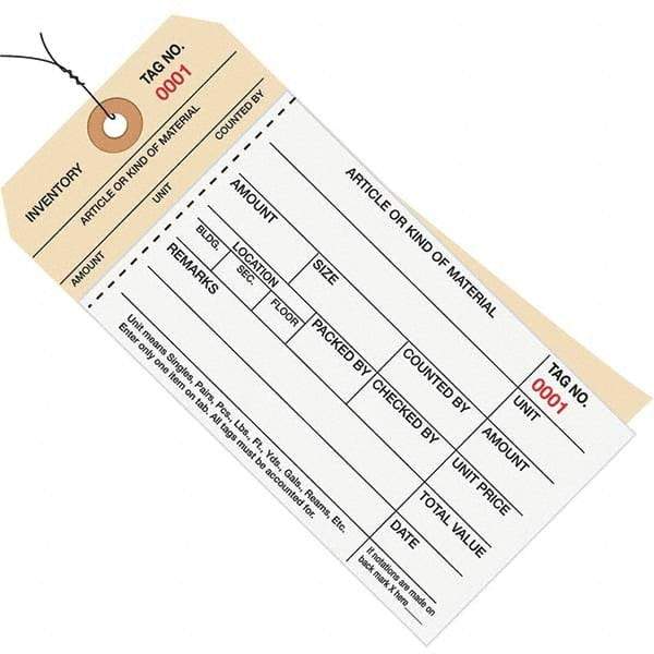 Made in USA - 6-1/4" High x 3-1/8" Long, Inventory, English Safety & Facility Numbered Tag - White & Manila Cardstock - Caliber Tooling