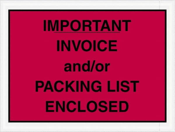 Value Collection - 1,000 Piece, 4-1/2" Long x 6" Wide, Packing List Envelope - Important Invoice and/or Packing List Enclosed, Red - Caliber Tooling